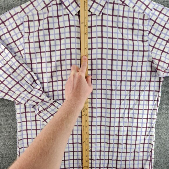 David Donahue Button Up Dress Shirt 16 32/33 Purple Check Cotton Long Sleeve - Picture 15 of 16